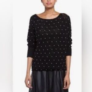 Alice + Olivia Black Wool Pearl Embellished Sweater. Size L